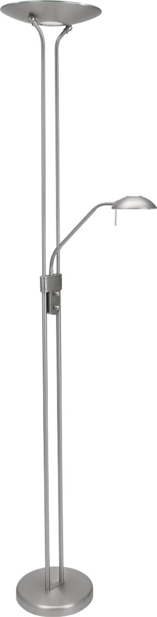 Vloerlamp Biron | 2 lichts | 180 cm | zilver / grijs | metaal / glas | staande lamp | leeslamp / leesarm | dimbaar | klassiek / modern design