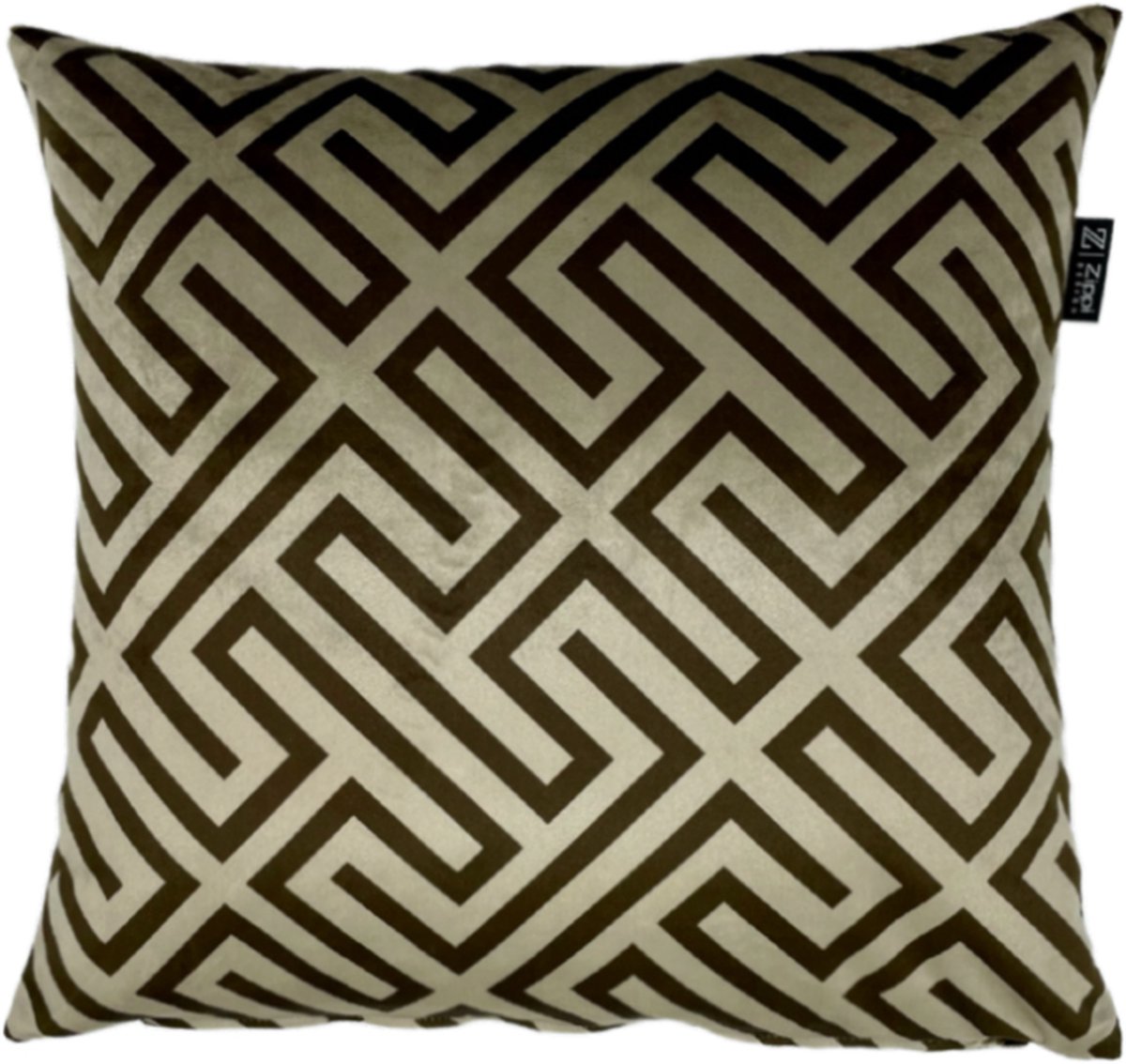 Zippi Design Sandy Velvet Geometric Brown 45x45 cm sierkussen kleur goud, beige bruin geometric motief - ACTIE nu inclusief veren vulling!
