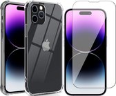 Hoesje geschikt voor iPhone 14 Pro Max - Anti Shock Proof Siliconen Back Cover Case Hoes Transparant - Tempered Glass Screenprotector