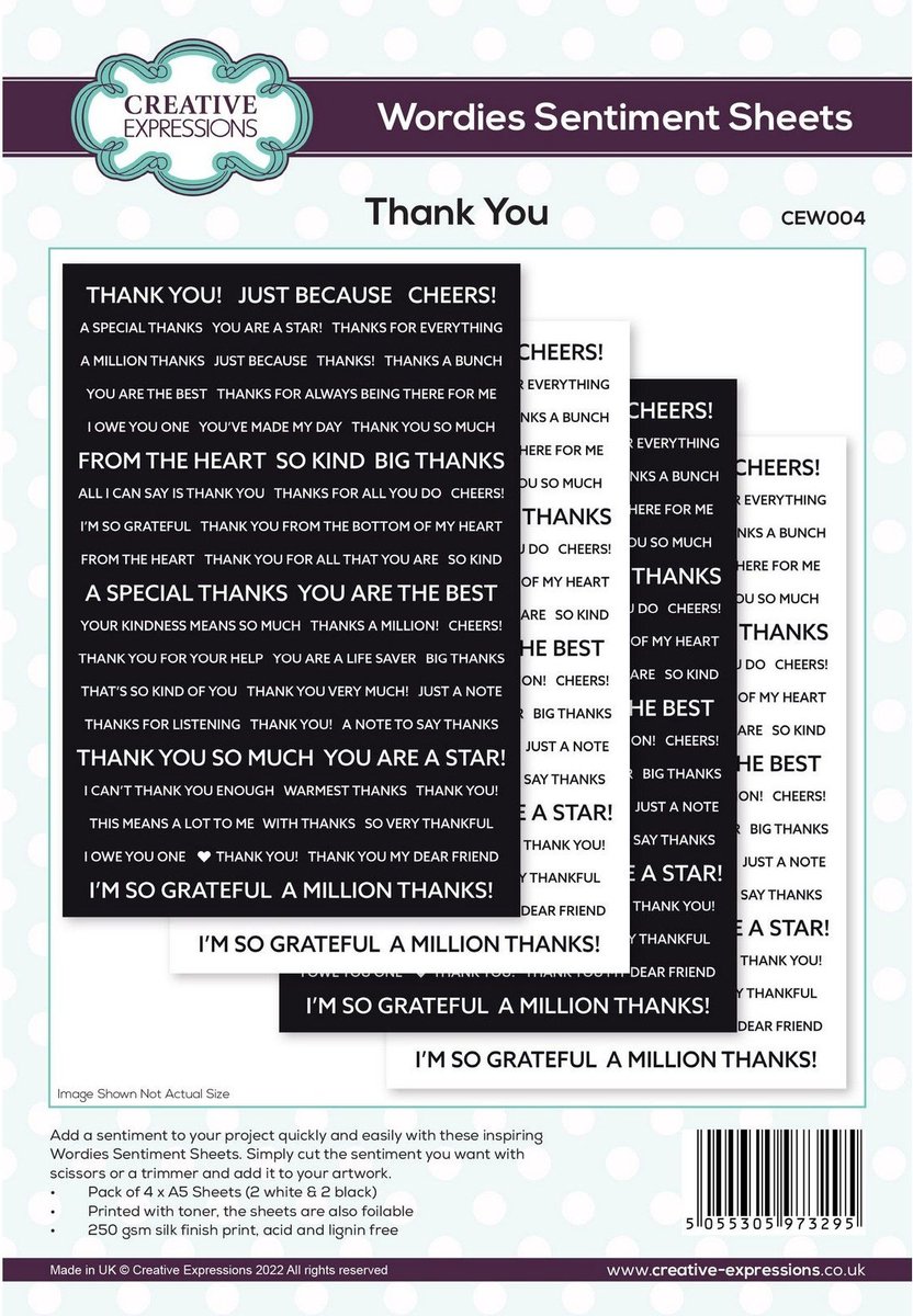 Creative Expressions Wordies Sentiment Sheets Thank You