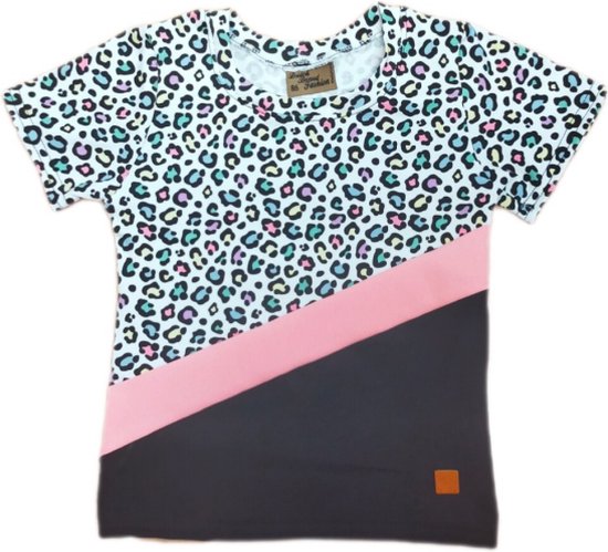 T-shirt panter wit/roze/zwart maat 48
