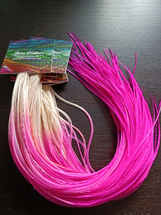 1 set van 25 XXL feather extensions 33cm t/m 45cm Ombre roze