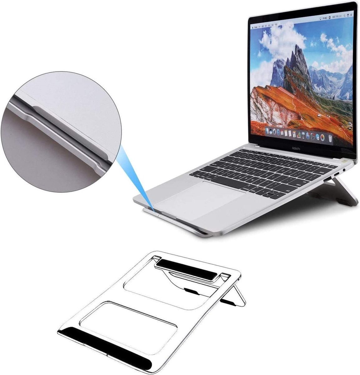 Opvouwbare laptop / macbook standaard - Aluminium - Laptopstandaard - Zilver
