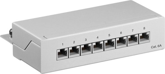 CAT6a Gigabit Desktop Patch Panel 1U met 8 poorten - afgeschermd / grijs