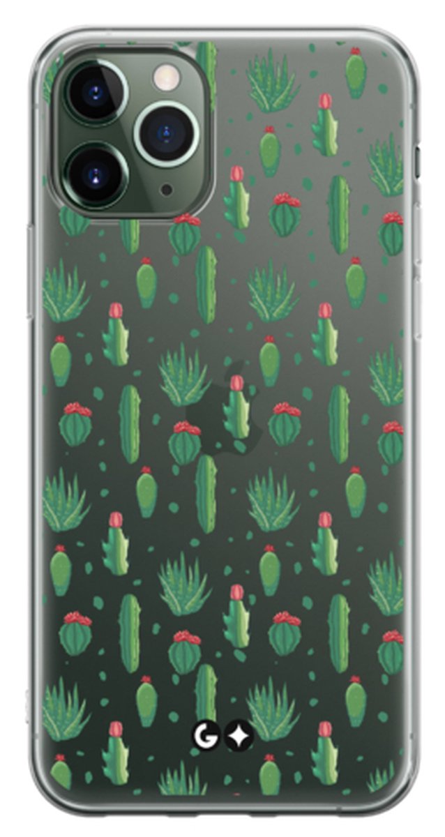 Telefoonhoesje geschikt voor Apple iPhone 11 Pro Max - Transparant Siliconenhoesje - Flexibel en schokabsorberend - Natuurcollectie - Cactus Blossom - Rood