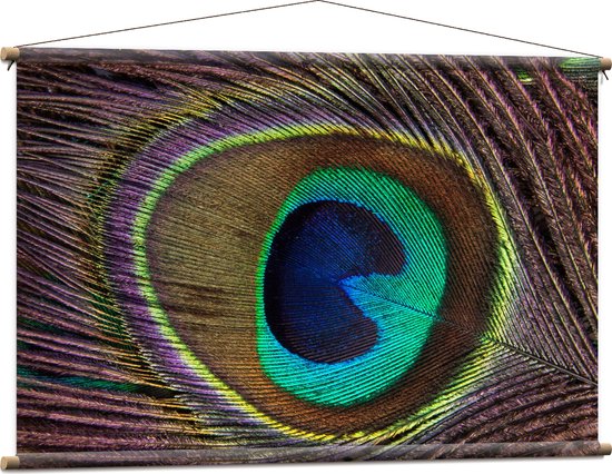 WallClassics - Affiche Textile - Oeil d'une Plume de Paon - 120x80 cm Photo sur Textile