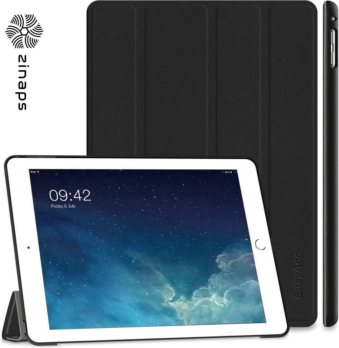 ipad lucht 2 deksel - ZINAPS Ultra Slim iPad Air 2 Smart Case Cover met standaard / Auto Sleep Wake-up voor Apple iPad Air 2 / iPad 6 (Top Premium PU leder, gevouwen Cover Design, Zwart)