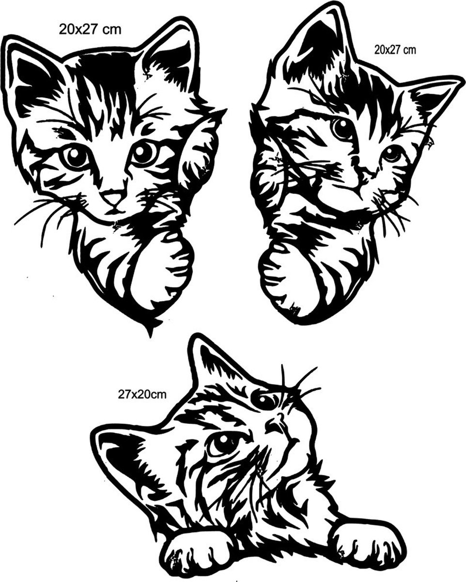 Looster-art&design Raam stickers Peeking kittens - Gluur katten - Grappige poezen - Muur Wall decoratie zwart