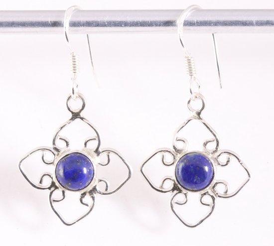 Boucles d'oreilles fines en argent ajouré avec lapis lazuli