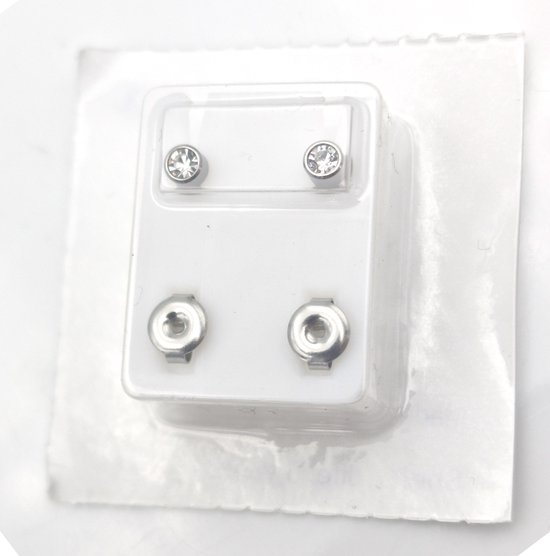 Stalen zweerknopjes met 3mm kristal steentje steriel verpakt geschikt voor oorschieter zilverkleurig - No Evil