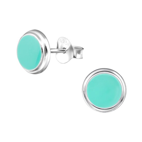 Joy|S - Zilveren ronde oorbellen - turquoise - 7 mm - Sterling zilver 925