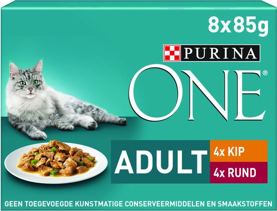 Purina ONE Fijne Malse Reepjes in Saus Kip - Rund 8 x 85 gr