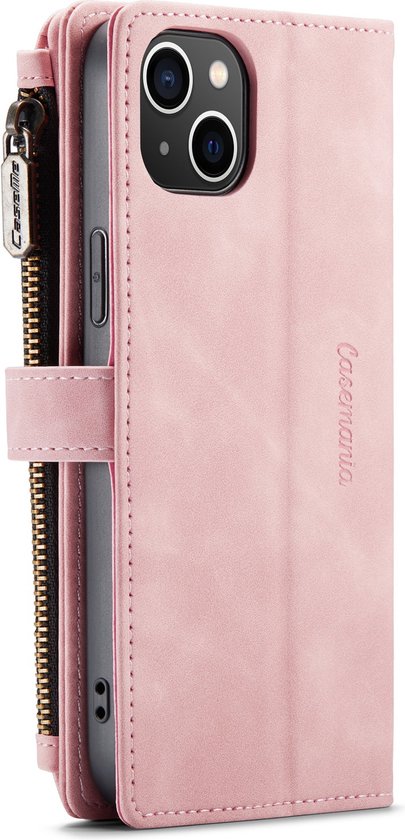 Coque Apple iPhone 14 Pink Pâle - Casemania Luxe Wallet Book Case with Zipper
