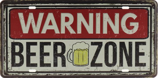 Plaque Murale - Mancave - Warning beer zone - Vintage - Retro - Décoration murale - Panneau Publicité - Restaurant - Pub - Bar - Café - Traiteur - Plaque Métal - Cadeau Homme - 15x30cm