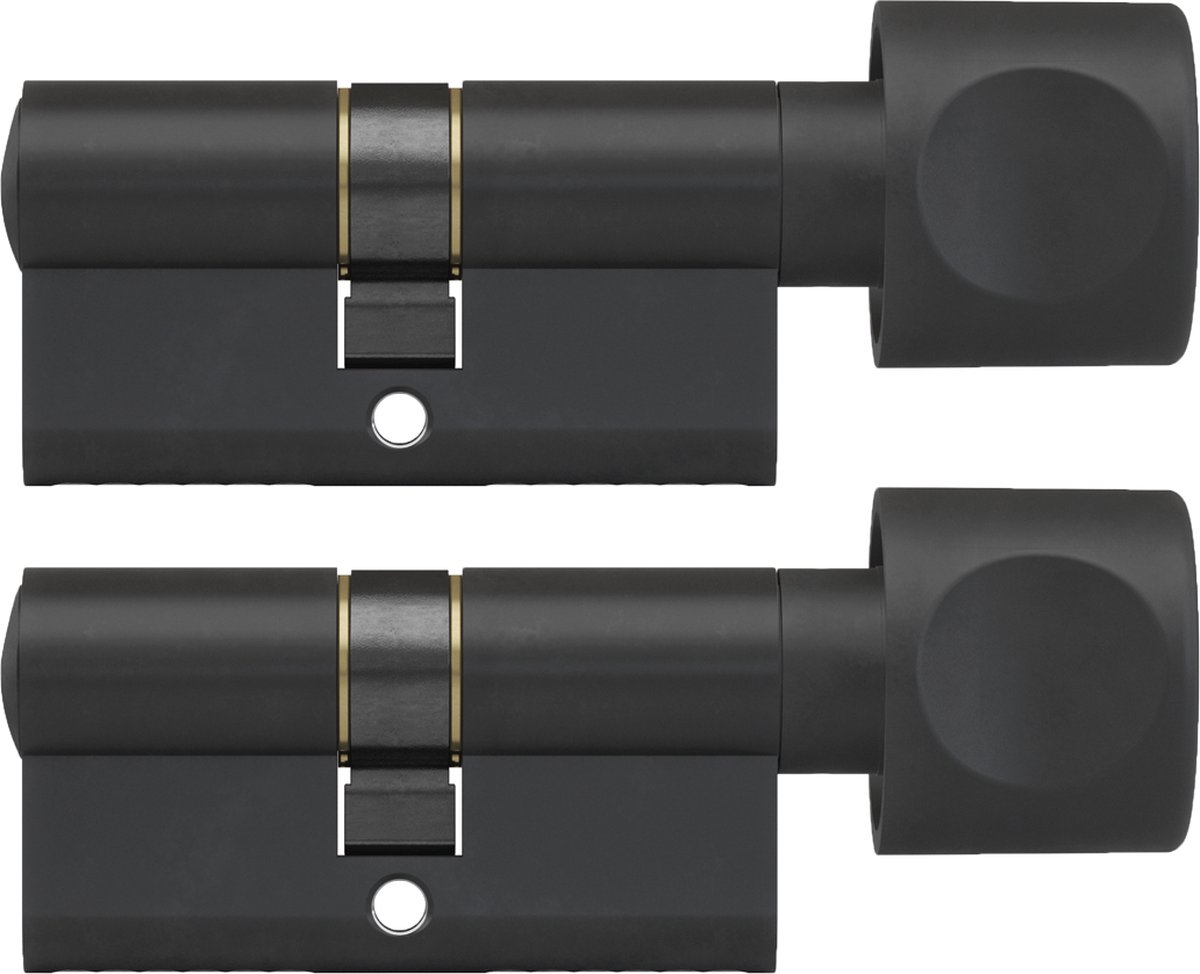 DOM Zwarte knopcilinder Plura 30/30mm - SKG 3 sterren - 2 gelijksluitende knopcilinders