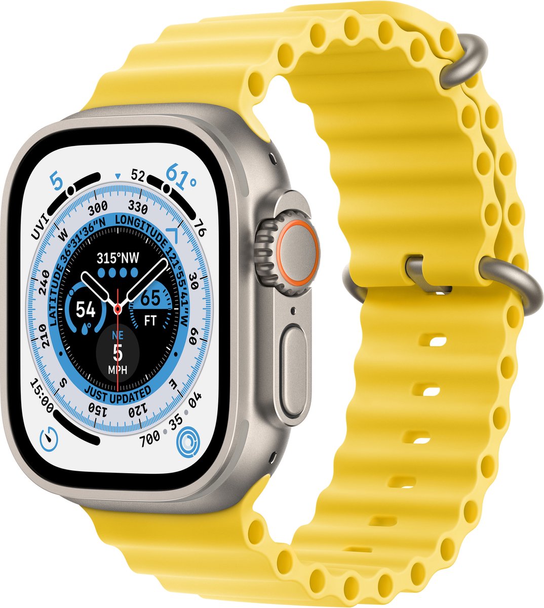 Afbeelding 2 van Apple Watch Ultra - 4G/LTE- 49mm - Titanium kast - Geel Ocean bandje