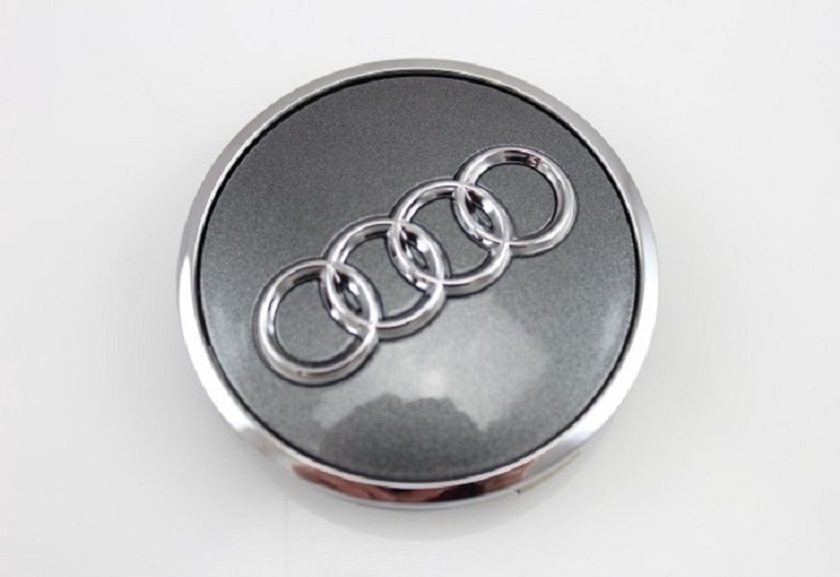 Tip: Set van 4 Originele Audi naafdoppen 60mm Grijs - Originele Velgen - 8W0 601 170 - Zomerbanden - Winterbanden - Velgen logo - Embleem - Wielen - A3 - S3 - Naafkapjes - Naafkappen