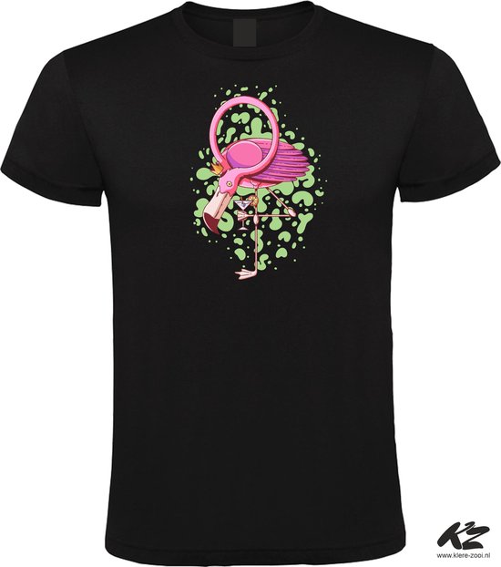 Klere-Zooi - Flamingo met Drankje - Zwart Heren T-Shirt - 4XL