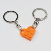 Bouwstenen sleutelhanger - Imitatie bouwsteen hart - brick keychain - Vriendschap - Geliefde - BFF - Oranje - Valentijn cadeautje voor haar & hem