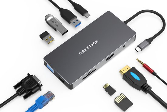 Greytech USB C Laptop Docking station met 4K HDMI – VGA 60HZ 1920*1080 -  Gigabit... | bol.com
