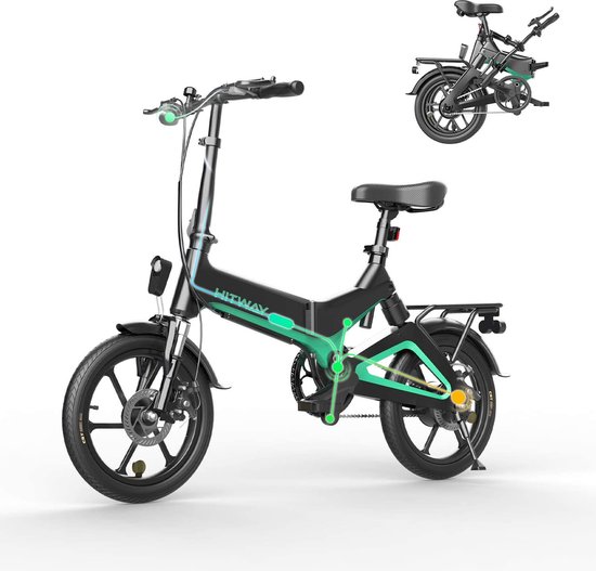 HITWAY Elektrische fiets Inklapbaar | URBAN E-BIKE | Remmen voor en achter | 7.5AH Maximale snelheid 25 km/u | Actieradius 35-45 km | Zwart