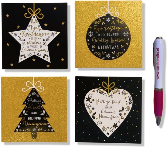 Cards & Crafts 50 Luxe Vierkante Kerst- en Nieuwjaarskaarten - 10x10cm - Gevouwen kaarten met enveloppen