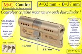 M&C Condor - High Security deurcilinder - SKG*** - 32x37 mm - Politiekeurmerk Veilig Wonen - inclusief gereedschap montageset