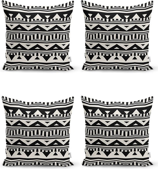 Sierkussens set van 4 stuks - INCLUSIEF BINNENKUSSENS 45x45 cm - scandinavisch  zwart- wit - dubbelzijdig bedrukt - kussensloop - kussens woonkamer - kussenhoes
