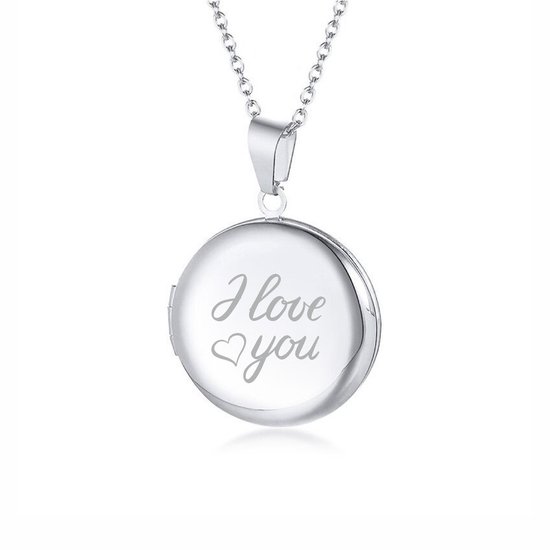 Pendentif Photo Avec Chaîne Et Gravure - Rond - I Love You