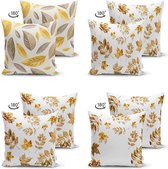 Sierkussens set van 4 stuks - INCLUSIEF BINNENKUSSENS 45x45 cm - herfst - bladen - goud - bruin - wit - dubbelzijdig bedrukt - kussensloop - kussens woonkamer - kussenhoes