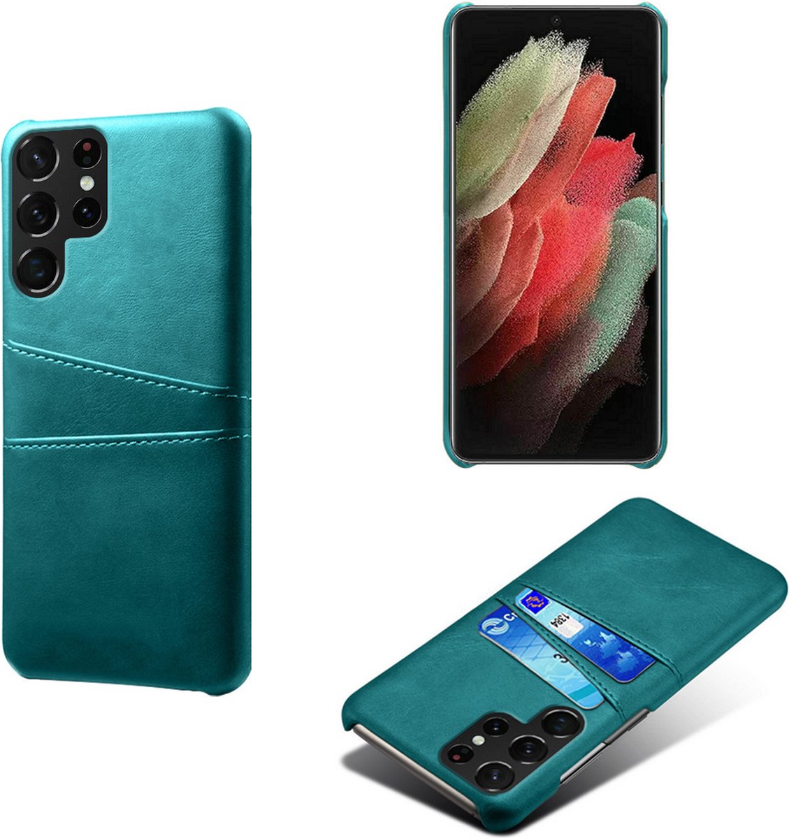 Backcover met Opbergvakjes + PMMA Screenprotector voor Galaxy S22 Ultra _ Groen