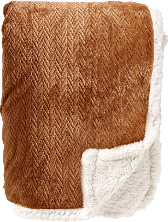 Dutch Decor - BOBBY - Plaid 150x200 cm - fleece deken met sherpa voering - Tobacco Brown - bruin
