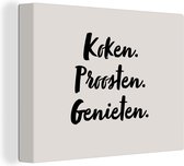 Canvas Schilderij Koken. proosten. genieten. - Quote - Taupe - 40x30 cm - Wanddecoratie