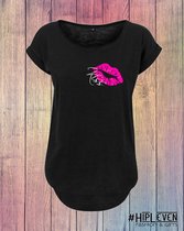Shirt met lange rug "Kiss hart"Zwart / L (38-40)