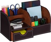 Organisateur de bureau Relaxdays cuir artificiel - avec tiroir - porte-stylos de bureau - organiseur de stylos - marron