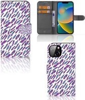 Telefoonhoesje Geschikt voor iPhone 14 Flip Cover Feathers Color