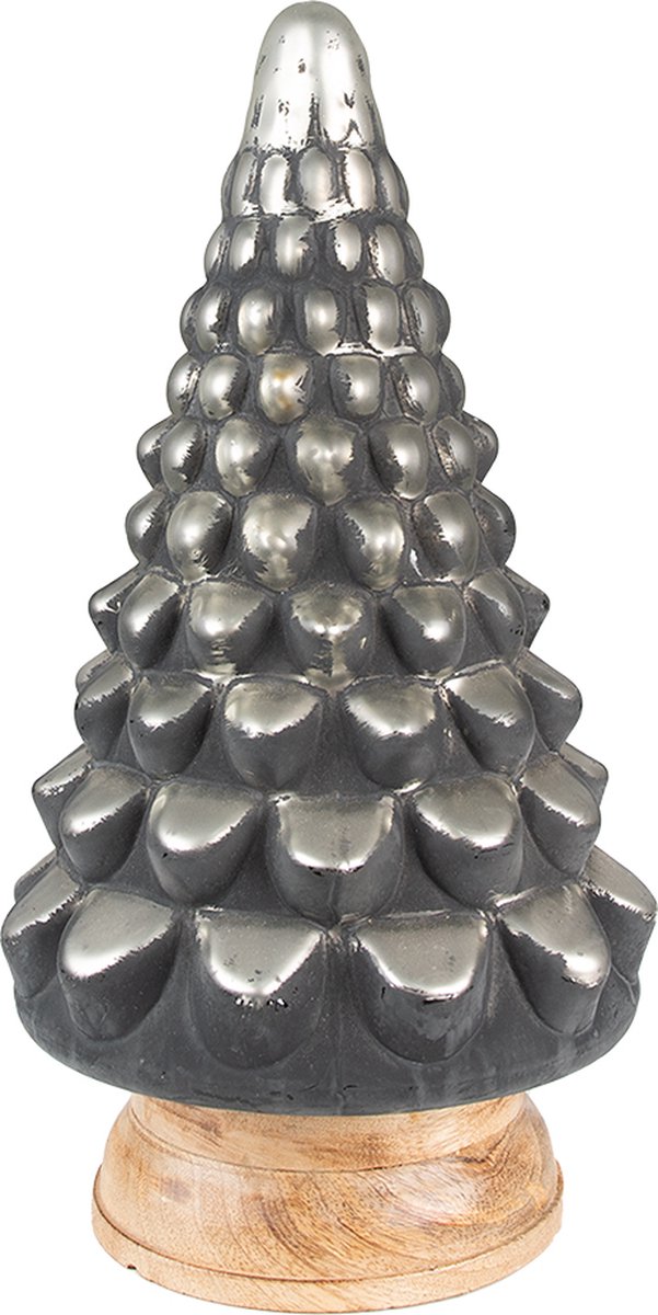 Clayre & Eef Kerstdecoratie Kerstboom 40 cm Grijs Hout Glas Decoratief Figuur Decoratieve Accessoires Woonaccessoires