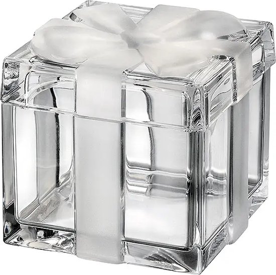 Kado box met strikje - BOHEMIA KRISTAL - glazen cadeau - schaaltje met deksel - kristallen snoeppot - bonbonnière - tapas doos
