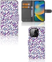 Telefoonhoesje iPhone 14 Pro Flip Cover Feathers Color