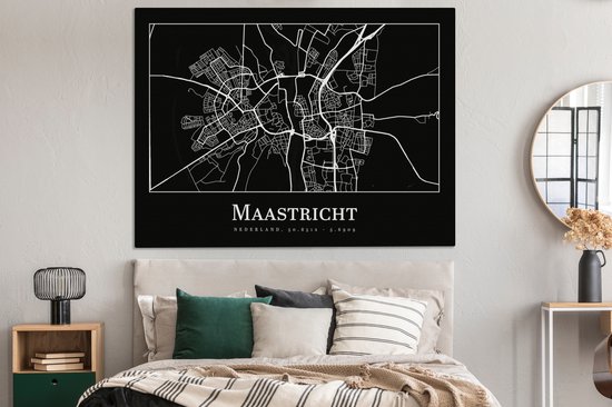 Peinture sur Toile Carte - Carte - Maastricht - Plan de la Ville - 160x120 cm - Décoration murale XXL
