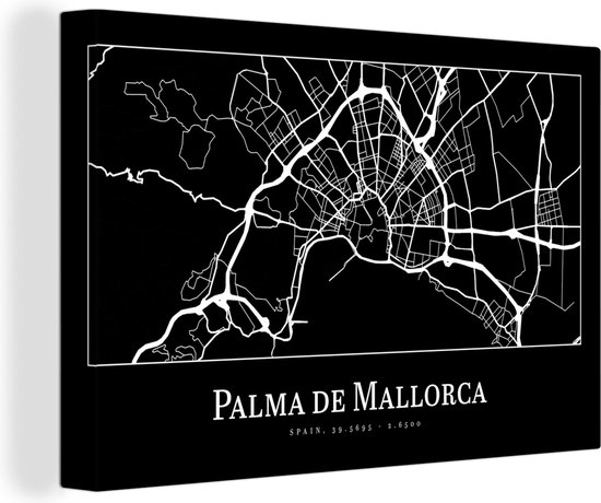Canvas Schilderij Plattegrond - Stadskaart - Palma de Mallorca - Kaart - 120x80 cm - Wanddecoratie