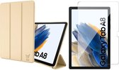 Hoes geschikt voor Samsung Galaxy Tab A8 2021 / 2022 - Trifold Smart Cover Book Case Leer Tablet Hoesje Goud - Tempered Glass Screenprotector