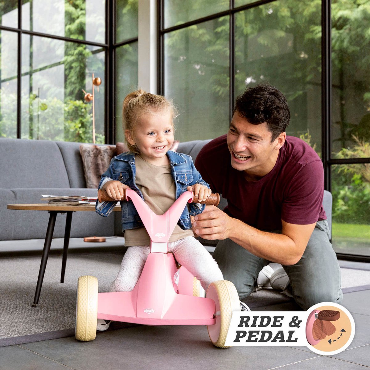 BERG GO2 Retro Loopauto en Trapauto - Speelgoed vanaf 1 jaar - Uitklapbare pedalen - 10 tot 30 maanden - Roze — afbeelding 10