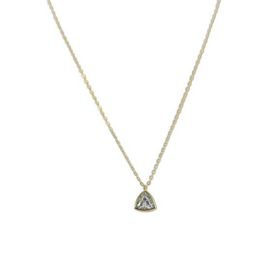 Silventi 9SIL-22673 Zilveren Ketting met Hanger - Dames - Zirkonia - Driehoek - Wit - 10 mm - Ankerschakel - 1,3 mm - 40 + 5 cm - Zilver - Gold Plated (Verguld/Goud op Zilver)