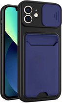 Smartphonica iPhone 11 TPU Cover Case Hoesje met Camera Slide en Pashouder - Blauw / Back Cover geschikt voor Apple iPhone 11