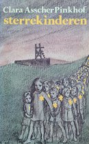 Boek "Sterrekinderen" van Clara Asscher Pinkhof, met een tekening van kinderen met gele sterren die in een rij lopen.