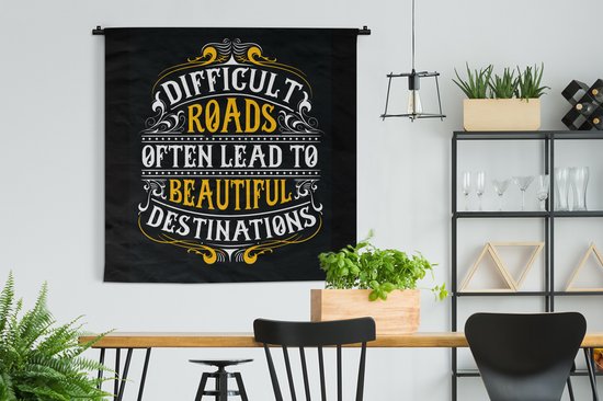 Wandkleed - Wanddoek - Motivatie - Retro - Quote - 120x120 cm - Wandtapijt