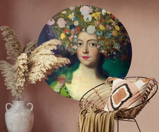 Muurcirkel Portret flower painting - Wallz | Forex | Ø60cm | Inclusief ophangsysteem
