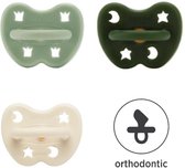 Hevea | dental Orthodontisch 3-36 maand | Moss green, Deep Forest green, Milky white  | 100 % natuurrubber | kroontjes | ster & maan