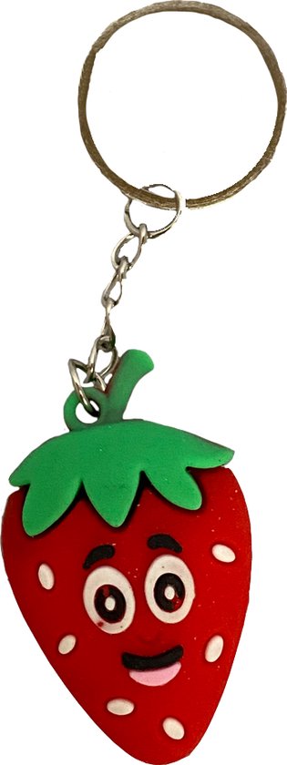 Sleutelhanger aardbei - Zomer - Vrucht - Fruit sleutelhanger - Rood - Vrolijk - Strawberry - Rubber